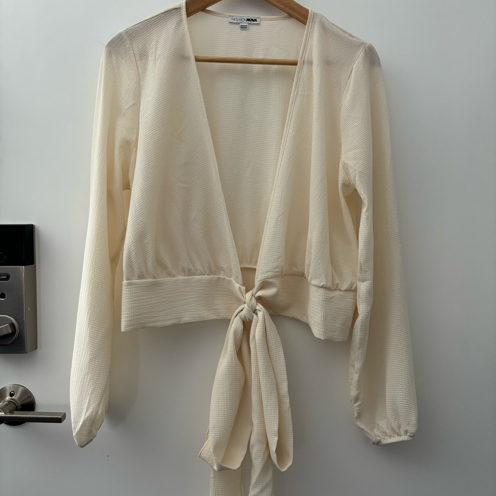 Sheer Lightweight Womens Tie Front Crop Top Puff Sleeves